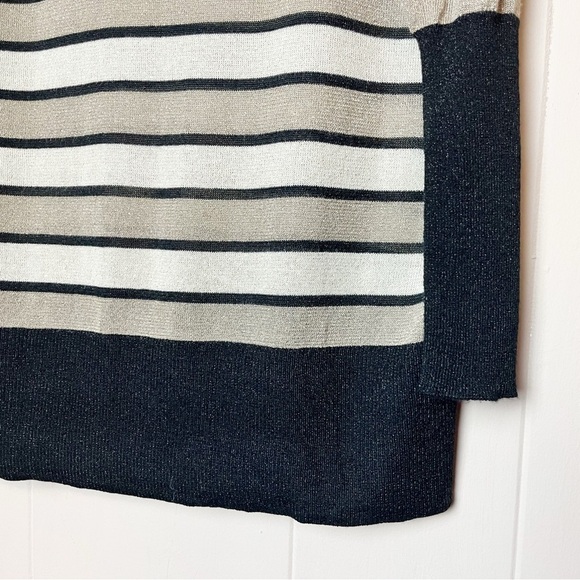 Chaser NWT Lurex Stripe Sweater Medium black gold metallic V neck lightweight - Picture 4 of 11